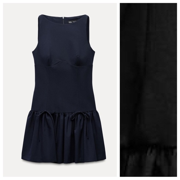 NWOT. Zara Black Viscose Blend Short Dress with Bows. Size M. - Picture 6 of 12